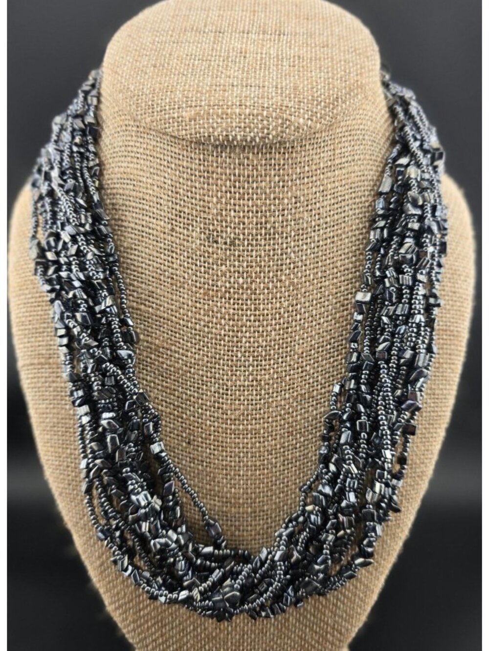 14-Strand Hematite Beaded Necklace 21" Ornate Gold-Tone Clasp Made In Italy BOLD - Picture 3 of 12